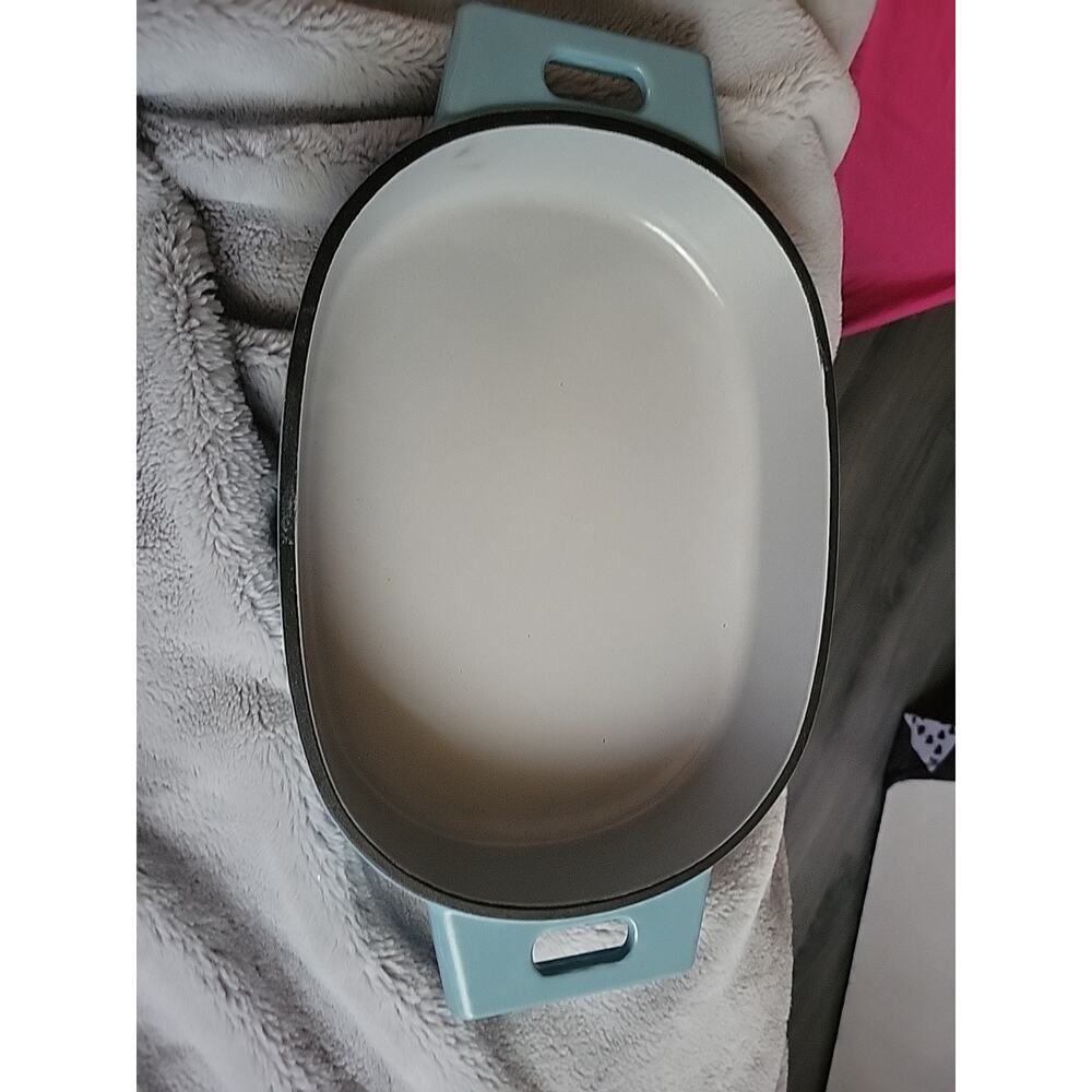 Pampered Chef BLUE Enameled CAST IRON 1 Qt BAKER w/Handles - Never Used